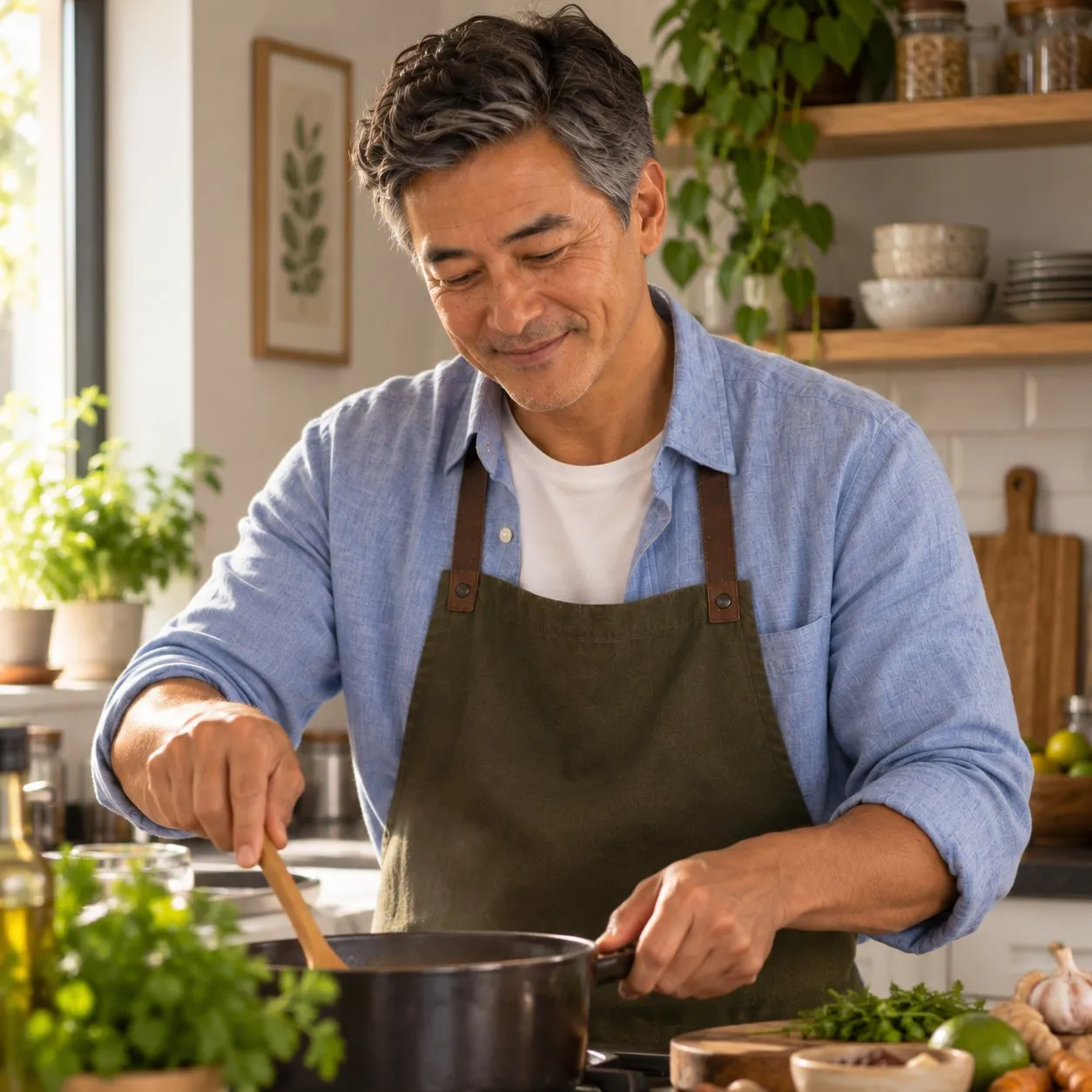 Marcelo Tanaka na cozinha